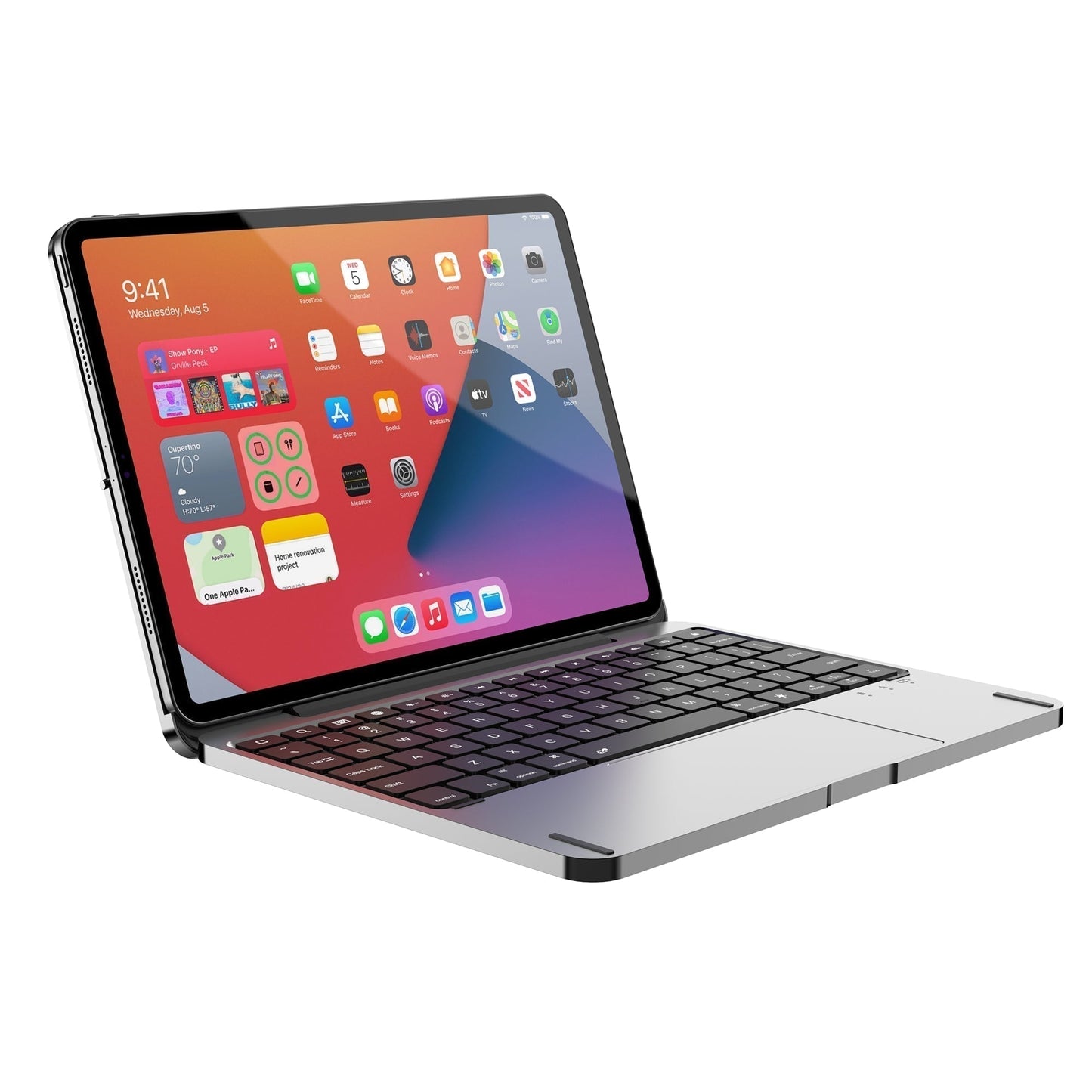 iPad Air keyboard with backlit keys and trackpad
